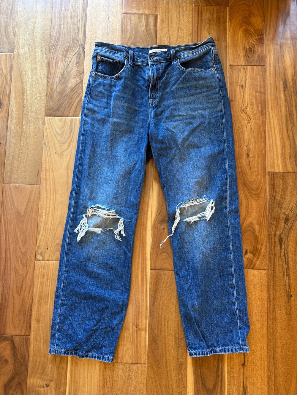 Women's Levi’s Low Pro Straight Leg Distressed Blue Jeans